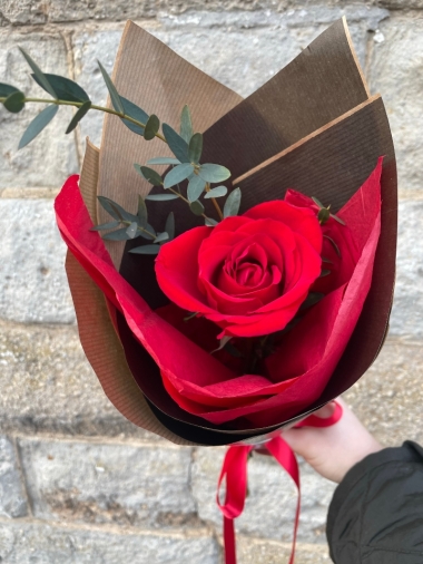 Single Red Rose Wrapped