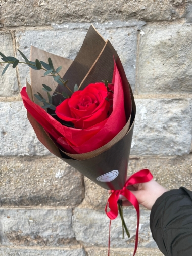 Single Red Rose Wrapped